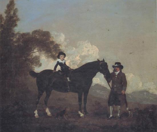 Thomas Gooch A Child on A Hunter Held by a Groom and Tow Terriers in a Landscape Germany oil painting art